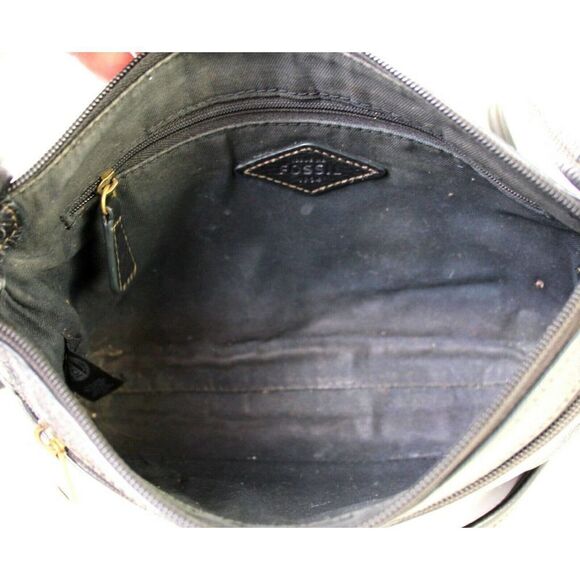 FOSSIL №1954 BLACK GENUINE LEATHER X-BODY MESSENGER SHOULDER BAG HANDBAG PURSE - Picture 10 of 10